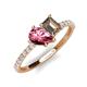 5 - Zahara 9x6 mm Pear Pink Tourmaline and 7x5 mm Emerald Cut Smoky Quartz 2 Stone Duo Ring 