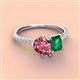 4 - Zahara 9x6 mm Pear Pink Tourmaline and 7x5 mm Emerald Cut Lab Created Emerald 2 Stone Duo Ring 