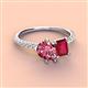 4 - Zahara 9x6 mm Pear Pink Tourmaline and 7x5 mm Emerald Cut Lab Created Ruby 2 Stone Duo Ring 