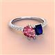 4 - Zahara 9x6 mm Pear Pink Tourmaline and 7x5 mm Emerald Cut Lab Created Blue Sapphire 2 Stone Duo Ring 