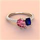 4 - Zahara 9x6 mm Pear Pink Tourmaline and 7x5 mm Emerald Cut Lab Created Blue Sapphire 2 Stone Duo Ring 