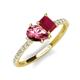 5 - Zahara 9x6 mm Pear Pink Tourmaline and 7x5 mm Emerald Cut Lab Created Ruby 2 Stone Duo Ring 