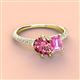 4 - Zahara 9x6 mm Pear Pink Tourmaline and 7x5 mm Emerald Cut Lab Created Pink Sapphire 2 Stone Duo Ring 