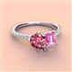 4 - Zahara 9x6 mm Pear Pink Tourmaline and 7x5 mm Emerald Cut Lab Created Pink Sapphire 2 Stone Duo Ring 