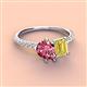4 - Zahara 9x6 mm Pear Pink Tourmaline and 7x5 mm Emerald Cut Lab Created Yellow Sapphire 2 Stone Duo Ring 