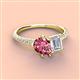 4 - Zahara 9x6 mm Pear Pink Tourmaline and 7x5 mm Emerald Cut White Sapphire 2 Stone Duo Ring 