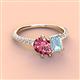 4 - Zahara 9x6 mm Pear Pink Tourmaline and 7x5 mm Emerald Cut Aquamarine 2 Stone Duo Ring 