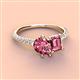 4 - Zahara 9x6 mm Pear and Emerald Cut Pink Tourmaline 2 Stone Duo Ring 