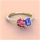 4 - Zahara 9x6 mm Pear Pink Tourmaline and 7x5 mm Emerald Cut Tanzanite 2 Stone Duo Ring 