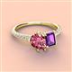 4 - Zahara 9x6 mm Pear Pink Tourmaline and 7x5 mm Emerald Cut Amethyst 2 Stone Duo Ring 