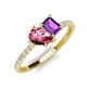 5 - Zahara 9x6 mm Pear Pink Tourmaline and 7x5 mm Emerald Cut Amethyst 2 Stone Duo Ring 