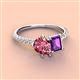 4 - Zahara 9x6 mm Pear Pink Tourmaline and 7x5 mm Emerald Cut Amethyst 2 Stone Duo Ring 