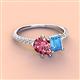 4 - Zahara 9x6 mm Pear Pink Tourmaline and 7x5 mm Emerald Cut Blue Topaz 2 Stone Duo Ring 