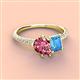 4 - Zahara 9x6 mm Pear Pink Tourmaline and 7x5 mm Emerald Cut Blue Topaz 2 Stone Duo Ring 