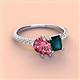 4 - Zahara 9x6 mm Pear Pink Tourmaline and 7x5 mm Emerald Cut London Blue Topaz 2 Stone Duo Ring 