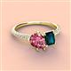 4 - Zahara 9x6 mm Pear Pink Tourmaline and 7x5 mm Emerald Cut London Blue Topaz 2 Stone Duo Ring 
