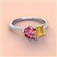 4 - Zahara 9x6 mm Pear Pink Tourmaline and 7x5 mm Emerald Cut Citrine 2 Stone Duo Ring 