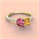 4 - Zahara 9x6 mm Pear Pink Tourmaline and 7x5 mm Emerald Cut Citrine 2 Stone Duo Ring 