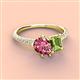 4 - Zahara 9x6 mm Pear Pink Tourmaline and 7x5 mm Emerald Cut Peridot 2 Stone Duo Ring 