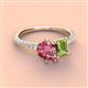 4 - Zahara 9x6 mm Pear Pink Tourmaline and 7x5 mm Emerald Cut Peridot 2 Stone Duo Ring 