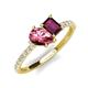 5 - Zahara 9x6 mm Pear Pink Tourmaline and 7x5 mm Emerald Cut Rhodolite Garnet 2 Stone Duo Ring 