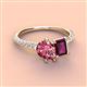 4 - Zahara 9x6 mm Pear Pink Tourmaline and 7x5 mm Emerald Cut Rhodolite Garnet 2 Stone Duo Ring 
