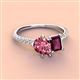 4 - Zahara 9x6 mm Pear Pink Tourmaline and 7x5 mm Emerald Cut Rhodolite Garnet 2 Stone Duo Ring 