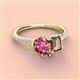 4 - Zahara 9x6 mm Pear Pink Tourmaline and 7x5 mm Emerald Cut Smoky Quartz 2 Stone Duo Ring 