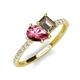 5 - Zahara 9x6 mm Pear Pink Tourmaline and 7x5 mm Emerald Cut Smoky Quartz 2 Stone Duo Ring 