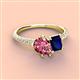 4 - Zahara 9x6 mm Pear Pink Tourmaline and 7x5 mm Emerald Cut Lab Created Blue Sapphire 2 Stone Duo Ring 