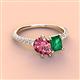 4 - Zahara 9x6 mm Pear Pink Tourmaline and 7x5 mm Emerald Cut Lab Created Emerald 2 Stone Duo Ring 
