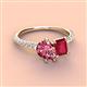 4 - Zahara 9x6 mm Pear Pink Tourmaline and 7x5 mm Emerald Cut Lab Created Ruby 2 Stone Duo Ring 