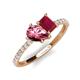5 - Zahara 9x6 mm Pear Pink Tourmaline and 7x5 mm Emerald Cut Lab Created Ruby 2 Stone Duo Ring 