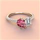 4 - Zahara 9x6 mm Pear Pink Tourmaline and GIA Certified 7x5 mm Emerald Cut Diamond 2 Stone Duo Ring 