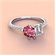 4 - Zahara 9x6 mm Pear Pink Tourmaline and 7x5 mm Emerald Cut Forever Brilliant Moissanite 2 Stone Duo Ring 