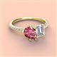 4 - Zahara 9x6 mm Pear Pink Tourmaline and 7x5 mm Emerald Cut Forever Brilliant Moissanite 2 Stone Duo Ring 