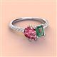 4 - Zahara 9x6 mm Pear Pink Tourmaline and 7x5 mm Emerald Cut Lab Created Alexandrite 2 Stone Duo Ring 