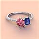 4 - Zahara 9x6 mm Pear Pink Tourmaline and 7x5 mm Emerald Cut Iolite 2 Stone Duo Ring 