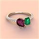 4 - Zahara 9x6 mm Pear Rhodolite Garnet and 7x5 mm Emerald Cut Lab Created Emerald 2 Stone Duo Ring 