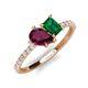 5 - Zahara 9x6 mm Pear Rhodolite Garnet and 7x5 mm Emerald Cut Lab Created Emerald 2 Stone Duo Ring 