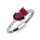 5 - Zahara 9x6 mm Pear Rhodolite Garnet and 7x5 mm Emerald Cut Lab Created Ruby 2 Stone Duo Ring 