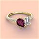 4 - Zahara 9x6 mm Pear Rhodolite Garnet and IGI Certified 7x5 mm Emerald Cut Lab Grown Diamond 2 Stone Duo Ring 