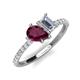 5 - Zahara 9x6 mm Pear Rhodolite Garnet and IGI Certified 7x5 mm Emerald Cut Lab Grown Diamond 2 Stone Duo Ring 