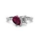 1 - Zahara 9x6 mm Pear Rhodolite Garnet and GIA Certified 7x5 mm Emerald Cut Diamond 2 Stone Duo Ring 