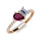 5 - Zahara 9x6 mm Pear Rhodolite Garnet and GIA Certified 7x5 mm Emerald Cut Diamond 2 Stone Duo Ring 