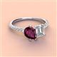 4 - Zahara 9x6 mm Pear Rhodolite Garnet and 7x5 mm Emerald Cut Forever One Moissanite 2 Stone Duo Ring 