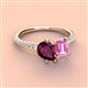 4 - Zahara 9x6 mm Pear Rhodolite Garnet and 7x5 mm Emerald Cut Lab Created Pink Sapphire 2 Stone Duo Ring 