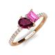 5 - Zahara 9x6 mm Pear Rhodolite Garnet and 7x5 mm Emerald Cut Lab Created Pink Sapphire 2 Stone Duo Ring 