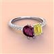 4 - Zahara 9x6 mm Pear Rhodolite Garnet and 7x5 mm Emerald Cut Lab Created Yellow Sapphire 2 Stone Duo Ring 