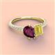 4 - Zahara 9x6 mm Pear Rhodolite Garnet and 7x5 mm Emerald Cut Lab Created Yellow Sapphire 2 Stone Duo Ring 